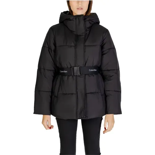 Schwarze Jacke mit Reißverschluss und Taschen , Damen, Größe: M - Calvin Klein - Modalova