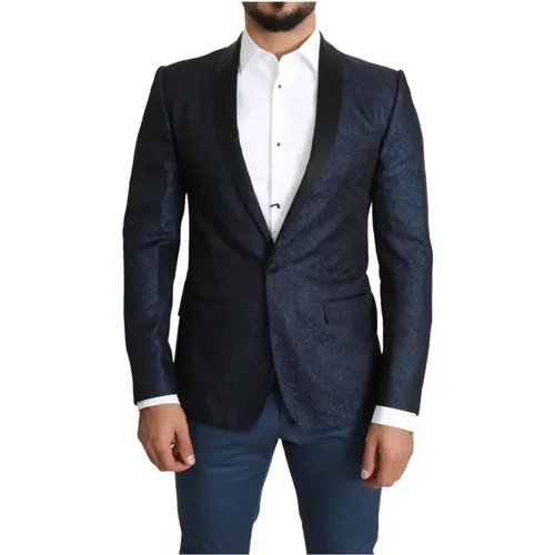 Blaue Glitzer-Blazer Slim Fit Stil - Dolce & Gabbana - Modalova