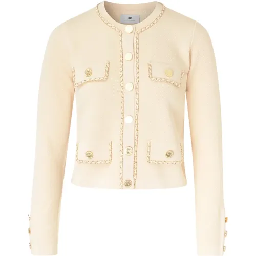 Cream Knit Sweater , female, Sizes: XL, M, L - Elisabetta Franchi - Modalova