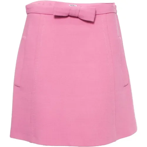 Wool skirt with bow , female, Sizes: M - Miu Miu Pre-owned - Modalova