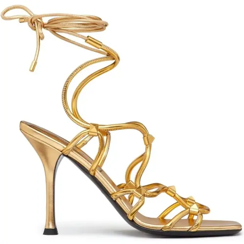 Golden Rockstud Lace-up Sandals , female, Sizes: 3 UK - Valentino Garavani - Modalova