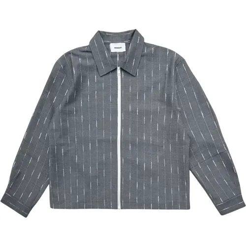 Graues Oversized Pinstripe Zip Hemd , Herren, Größe: M - Bonsai - Modalova