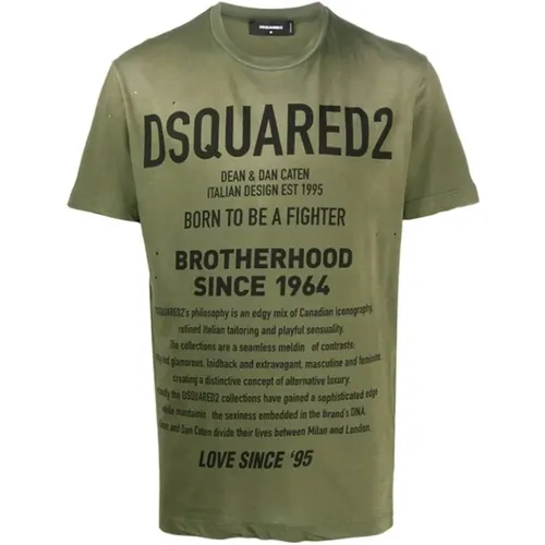 Zerstörtes grünes Dsquared T-Shirt , Herren, Größe: XL - Dsquared2 - Modalova