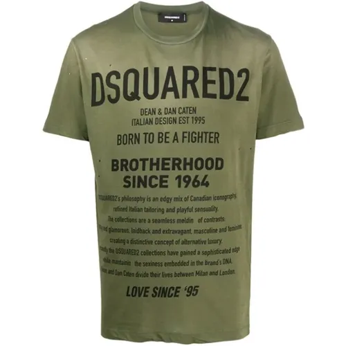 Zerstörtes grünes Dsquared T-Shirt , Herren, Größe: XS - Dsquared2 - Modalova