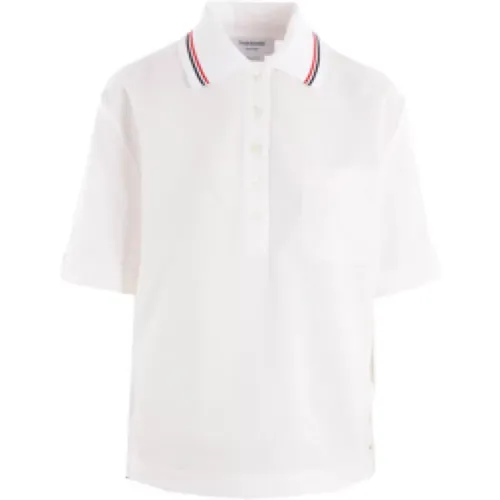 Seersucker Cotton Polo with Striped Collar , female, Sizes: XS, S - Thom Browne - Modalova