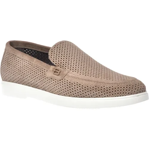 Loafer in taupe perforated suede , male, Sizes: 7 UK, 8 UK, 12 UK, 9 1/2 UK, 9 UK, 5 UK, 10 UK, 11 UK - Baldinini - Modalova