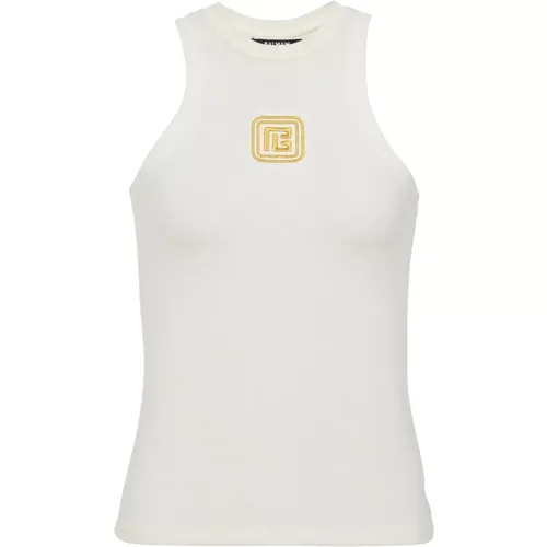 Retro Stretch Tank Top in Weiß , Damen, Größe: XS - Balmain - Modalova