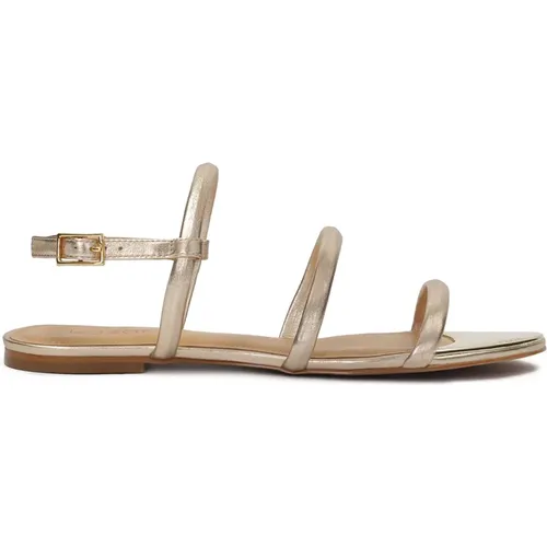 Flache goldene Sandalen mit drei Riemen , Damen, Größe: 35 EU - Kazar - Modalova