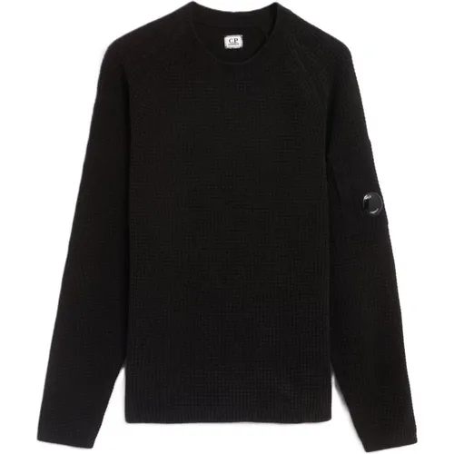 Schwarzer Chenille Crewneck Waffel Pullover , Herren, Größe: M - C.P. Company - Modalova