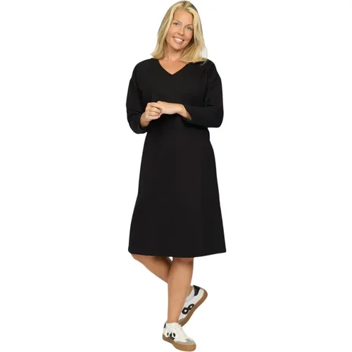 Schwarzes Kleid mit ¾ Ärmeln , Damen, Größe: XL - 2-Biz - Modalova