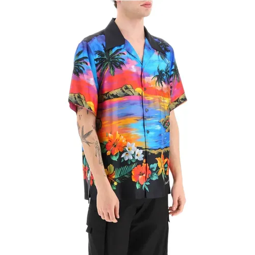 Kurzarm Seidenhemd mit Hawaii-Print , Herren, Größe: XL - Dolce & Gabbana - Modalova