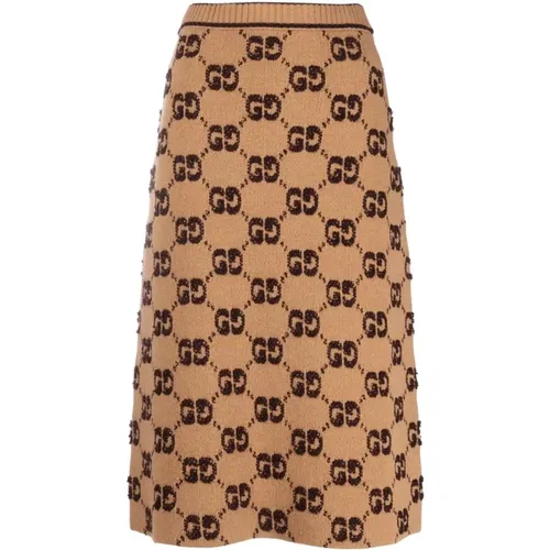 Camel Bouclé Knit Skirt , female, Sizes: S, M, XS - Gucci - Modalova