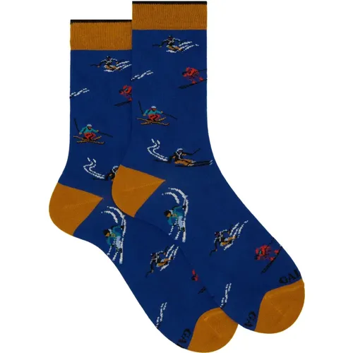 Kurze Blaue Baumwollsocken mit Skifahrer Motiv - Gallo - Modalova