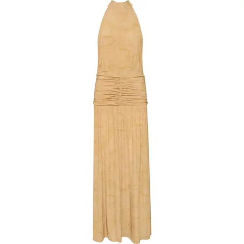 Gelbes Marmormuster Langes Kleid mit Drapiertem Taillen- und Rückendetail - Gestuz - Modalova