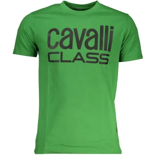 Grünes Baumwoll-Logo-Print-T-Shirt , Herren, Größe: 2XL - Cavalli Class - Modalova