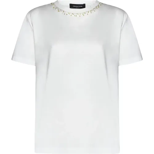 Weiße Baumwoll-T-Shirt mit Strass , Damen, Größe: S - Fabiana Filippi - Modalova