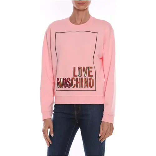 Baumwoll-Sweatshirt mit geprägtem fluoreszierendem Logo - Love Moschino - Modalova