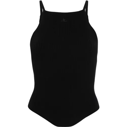 Schwarzer Logo-Bodysuit mit verstellbaren Trägern , Damen, Größe: S - Courrèges - Modalova
