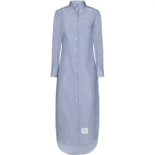 Blue Striped Cotton Poplin Shirtdress , female, Sizes: S - Thom Browne - Modalova