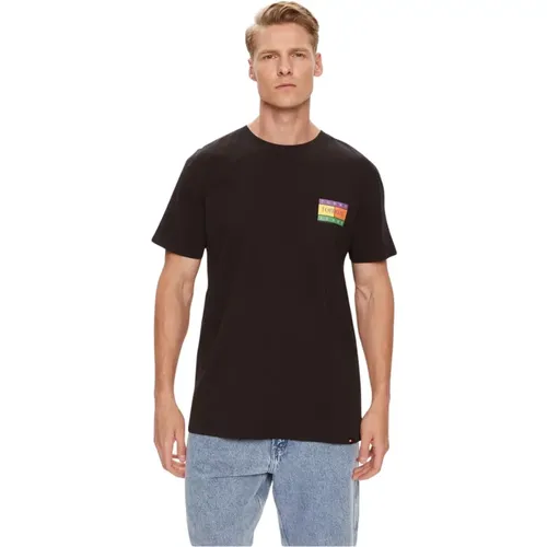 Schwarzes Baumwoll-Print-T-Shirt , Herren, Größe: S - Tommy Jeans - Modalova