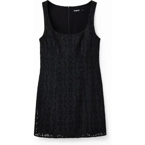 Schwarzes ärmelloses Kleid mit Rundhalsausschnitt und Reißverschluss , Damen, Größe: XL - Desigual - Modalova