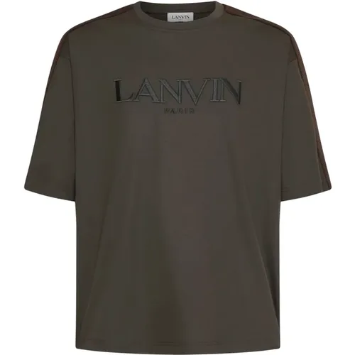 Braunes Baumwoll-T-Shirt mit Besticktem Logo , Herren, Größe: M - Lanvin - Modalova