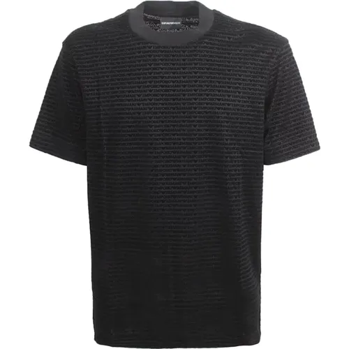 Schwarzes Flock Print T-Shirt , Herren, Größe: 2XL - Emporio Armani - Modalova