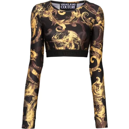 Barockdruck Schwarzes Cropped Top - Versace Jeans Couture - Modalova