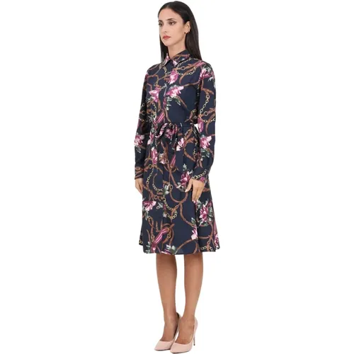 Blaues Midi-Kleid mit Reitmotiv , Damen, Größe: S - Ralph Lauren - Modalova