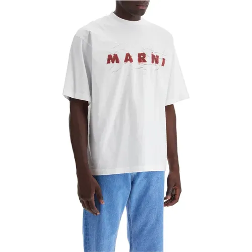 Kontrast Logo Baumwoll T-Shirt , Herren, Größe: L - Marni - Modalova