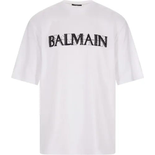 Oversize Crystal Logo T-shirt , male, Sizes: L, M, S - Balmain - Modalova