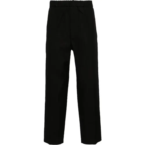 Straight Trousers,Schwarze Baumwollhose mit hoher Taille und weitem Bein,Schwarze Baumwoll-Cropped-Hose mit elastischem Bund - Jil Sander - Modalova