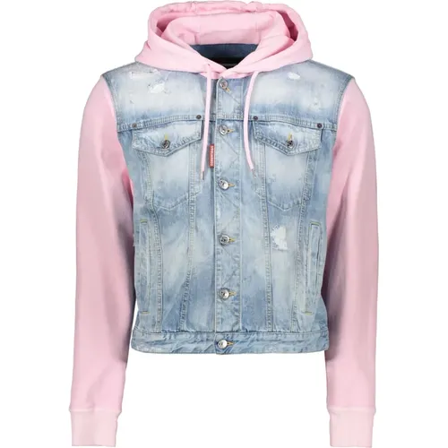 Denimjacke mit Jerseyärmeln und Kapuze , Herren, Größe: S - Dsquared2 - Modalova