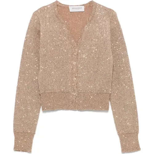 Pailletten Cardigan Kamel Gold , Damen, Größe: S - Ermanno Scervino - Modalova