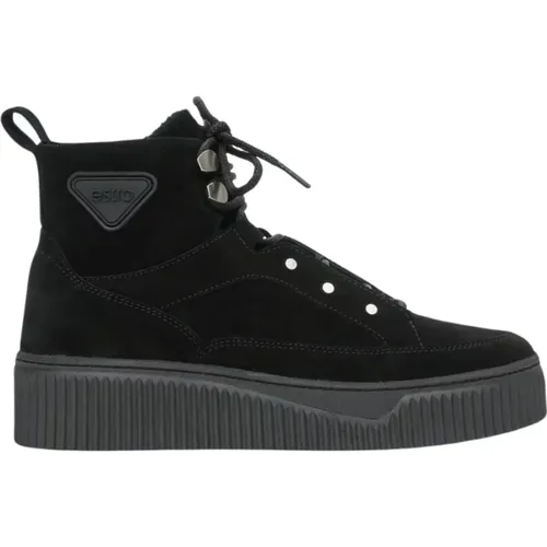 Damen Schwarze High-Top Sneakers mit Isolierung aus Echtem Wildleder Er00111764 - Estro - Modalova