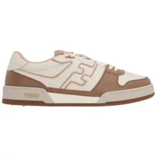 Low-Top Leather Sneakers in White/Brown , male, Sizes: 11 UK - Fendi - Modalova