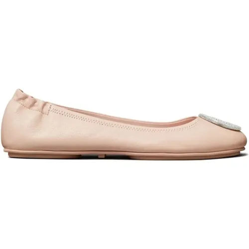 Beige Leather Flats with Crystal Embellishment , female, Sizes: 7 UK - TORY BURCH - Modalova