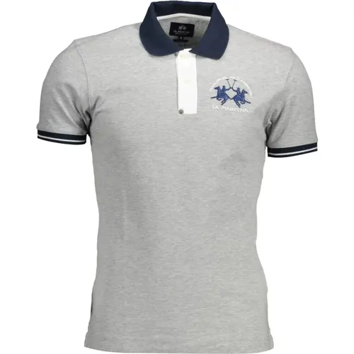 Graues Baumwoll-Poloshirt mit Stickerei , Herren, Größe: XL - LA MARTINA - Modalova