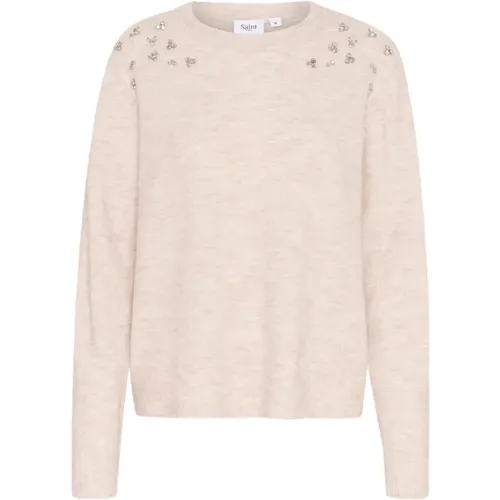 Eleganter Strickpullover Creme Melange , Damen, Größe: M - Saint Tropez - Modalova