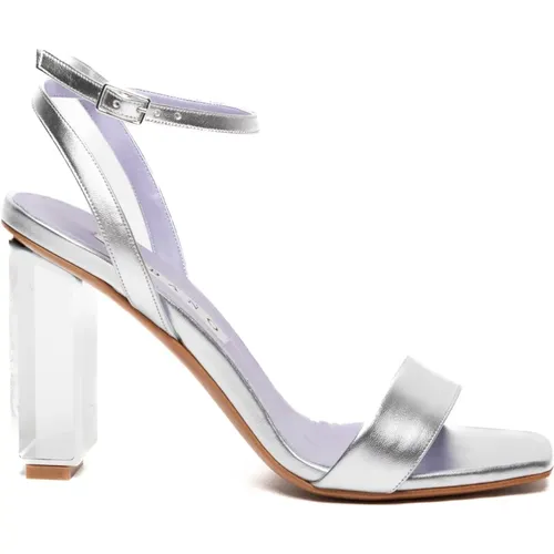 Silberne Sandalen mit perforiertem Design-Absatz , Damen, Größe: 40 EU - Albano - Modalova
