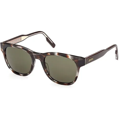 Ez0222-50N Sonnenbrille Braun Grün,EZ0222-01A Sonnenbrille Schwarz Glänzend Grau,Blaue Havana Sonnenbrille Ez0222-52V - Ermenegildo Zegna - Modalova