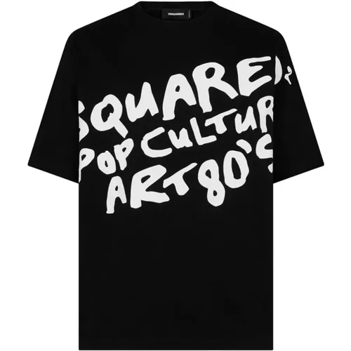 Schwarzes Grafik Print T-shirt , Herren, Größe: L - Dsquared2 - Modalova