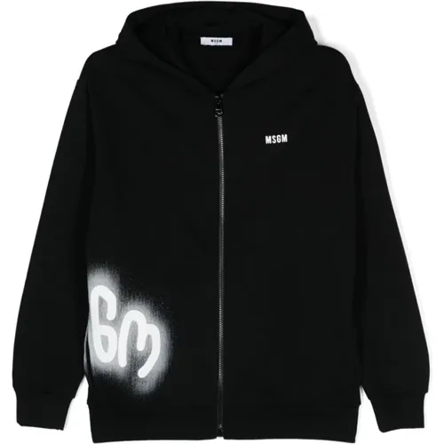 Schwarzer Zip Hoodie MSGM - MSGM - Modalova