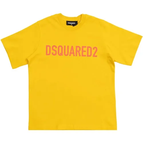 Gelbes Logo T-Shirt für Kinder - Dsquared2 - Modalova