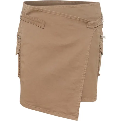 High Waist Short Cargo Skirt with Asymmetric Cut and Side Pockets , female, Sizes: XL, L, M - Gestuz - Modalova