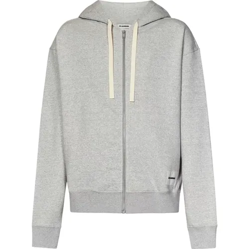 Grauer Zip-Up Hoodie mit Logo-Label - Jil Sander - Modalova