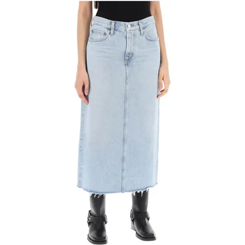 Denim Midi Rock mit Raw Hem , Damen, Größe: W27 - Agolde - Modalova