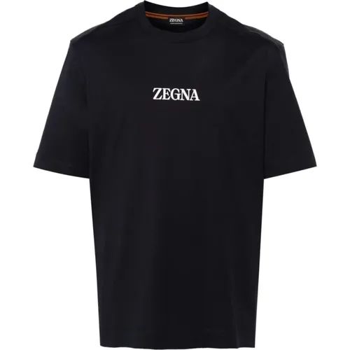 Navy Blue Jersey Crew Neck T-shirts - Ermenegildo Zegna - Modalova