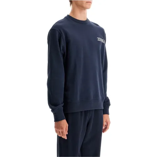 Weicher Baumwoll-Crewneck-Sweatshirt mit Logo , Herren, Größe: M - Ermenegildo Zegna - Modalova