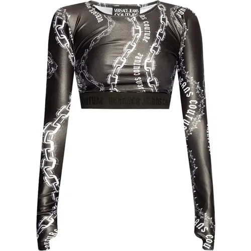 Schwarzes T-Shirt mit hoher Modeausstrahlung , Damen, Größe: 3XS - Versace Jeans Couture - Modalova